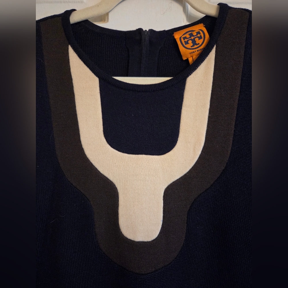 Tory Burch Elegant Navy, Brown and Cream Mini Dress - Picture 3 of 4